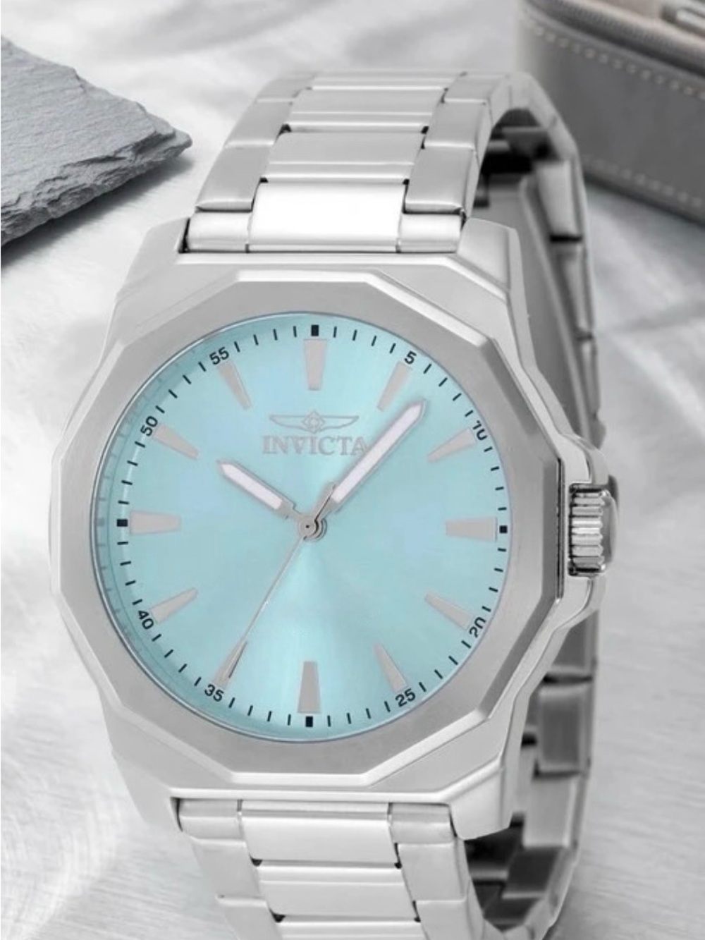 Invicta Silver Watch with Light Blue Dial